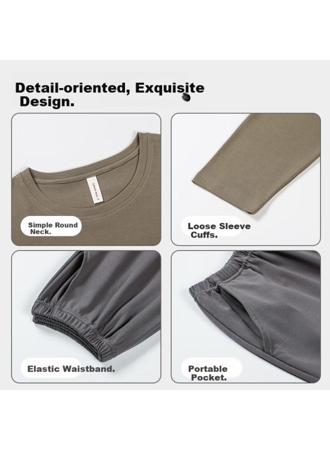 Liberal Ziyouxi 100% Pure Cotton Pajamas For Men, Autumn And Winter Home Wear Set, 10a Anti-mite Long Style, 2025 New Simple Design, Suitable For Outdoor Wear - Image 3