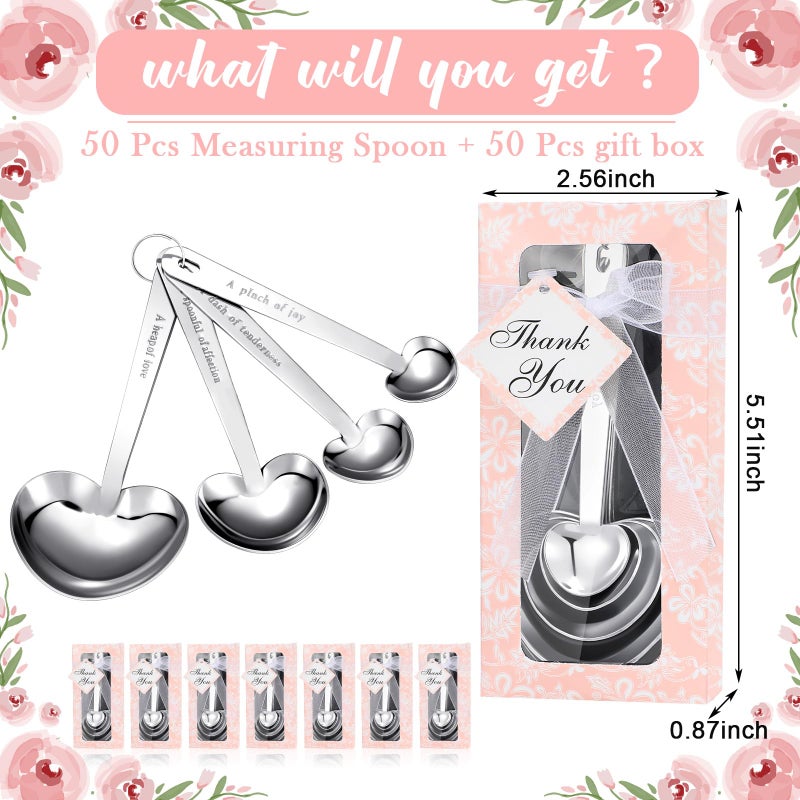 Yinder 50 Set Heart Shaped Measuring Spoons Wedding Favors for Guests Measuring Spoon Favors Gift with Gift Box and Thank You Card for Wedding Bridal Shower Baby Shower Birthday Souvenirs(Pink) - Image 2