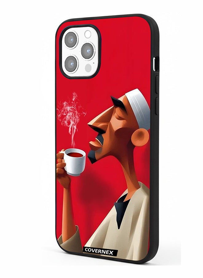 Covernex Apple iPhone 12 Pro Max Protective Case Cover Printed Featuring Abstract Artistic Man Savouring Morning Coffee - Image 1