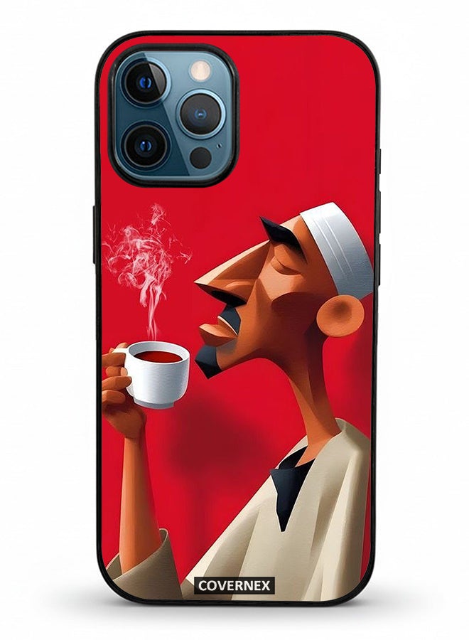 Covernex Apple iPhone 12 Pro Max Protective Case Cover Printed Featuring Abstract Artistic Man Savouring Morning Coffee - Image 2