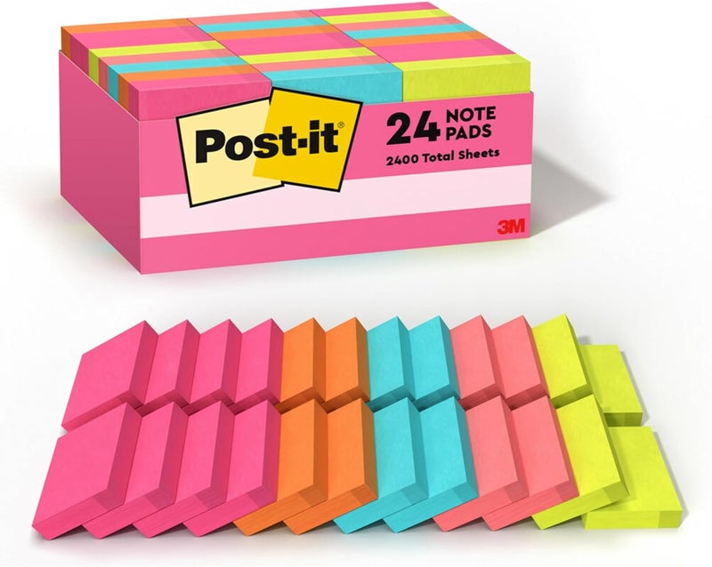 Post It Mini Notes, 1 3/8 in. x 1 7/8 in., 24 Sticky Notes Pads, 100 Sheets per Pad, Poptimistic Collection, New Year Organization or Second Semester School Supplies - Image 1