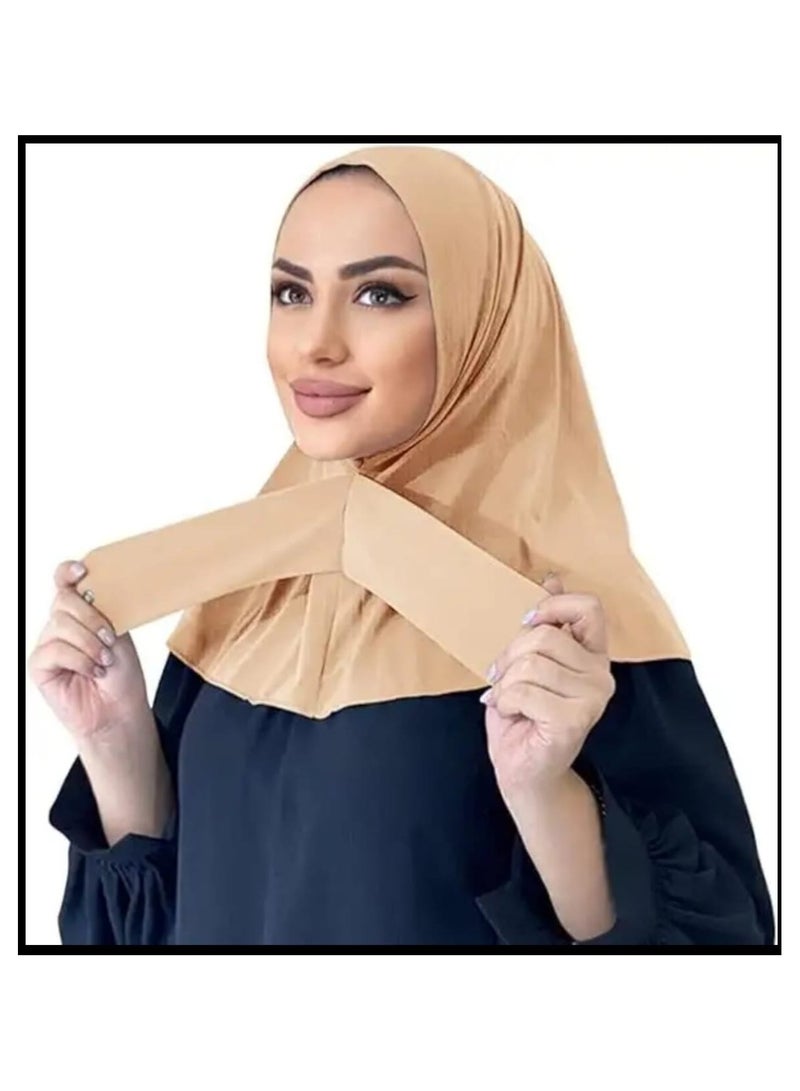 Chin Turban women Hijab, Back Button Hijab, Instant Hijab, Prayer Hijab, Convenient Style, Sports Hijab, One-Piece Head Cover (Khaki Beige) - Image 1
