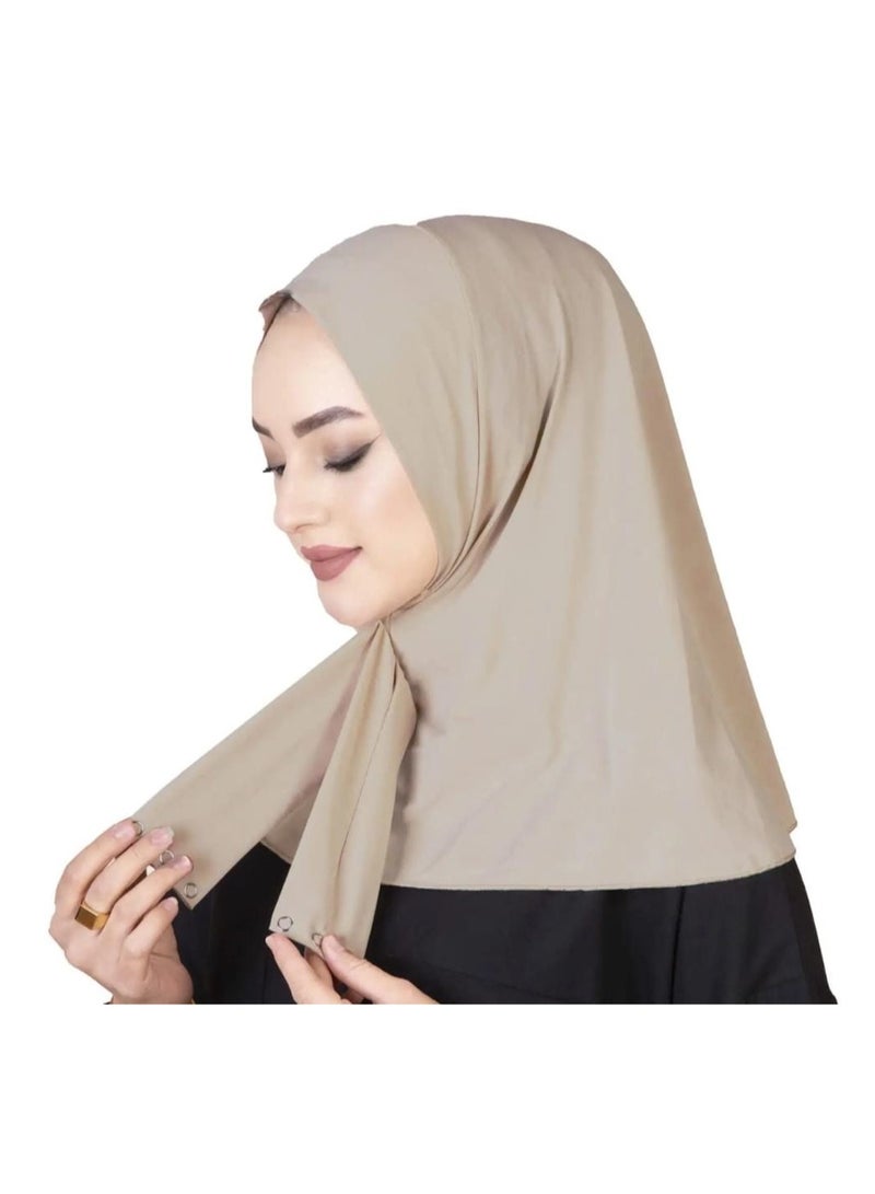 Chin Turban women Hijab, Back Button Hijab, Instant Hijab, Prayer Hijab, Convenient Style, Sports Hijab, One-Piece Head Cover (Khaki Beige) - Image 2