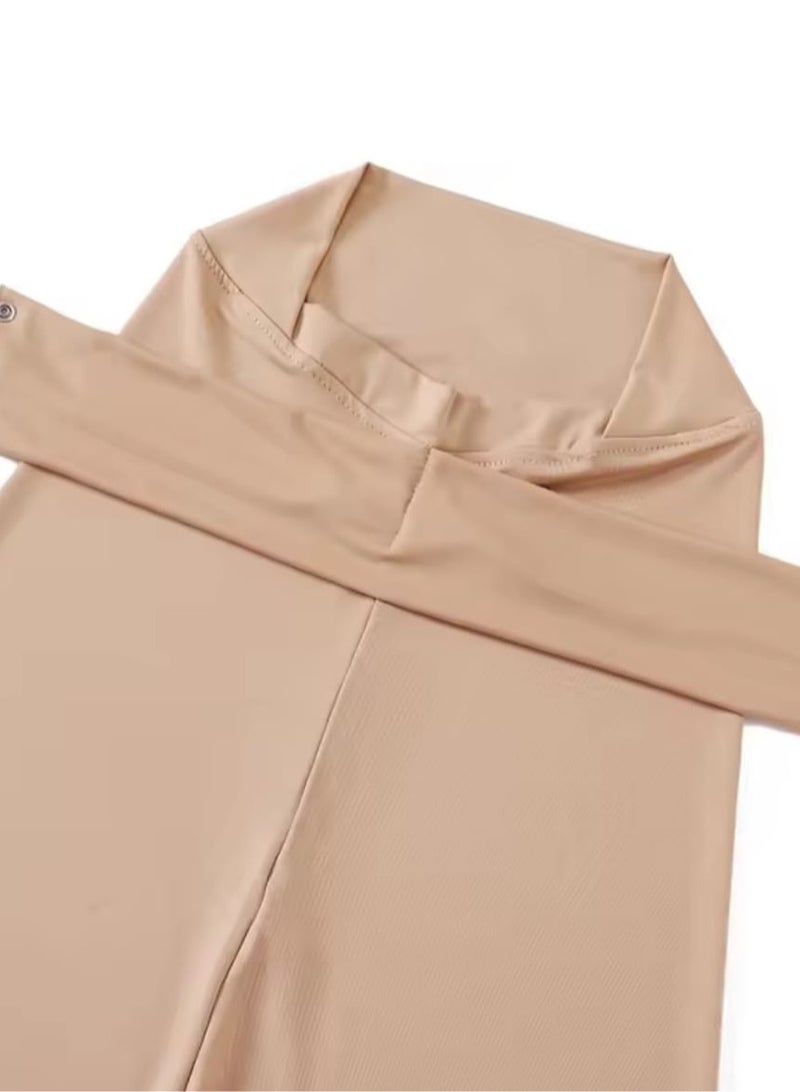 Chin Turban women Hijab, Back Button Hijab, Instant Hijab, Prayer Hijab, Convenient Style, Sports Hijab, One-Piece Head Cover (Khaki Beige) - Image 3