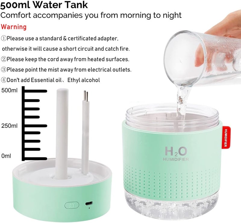MOVTIP Green Portable Mini Humidifier, 500ml Small Cool Mist USB Desktop Humidifier for Baby Bedroom, Travel, Office, Home - Auto Shut-Off, 2 Mist Modes, Super Quiet - Image 5