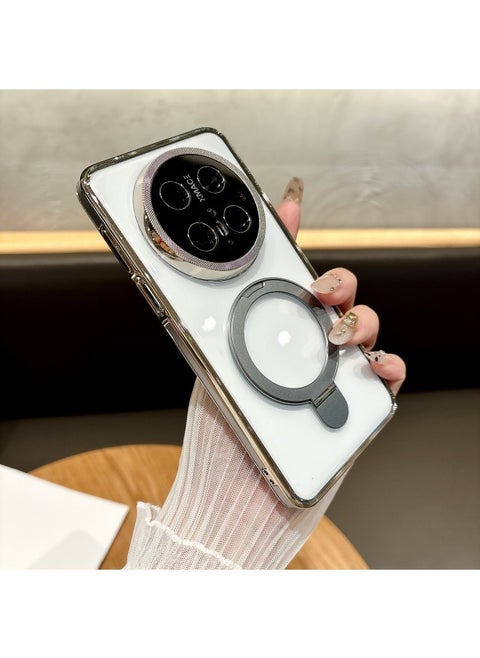 For Huawei Mate70Pro Magnetic For Iphone 16 Mobile Phone Case Ultra-thin Stand For Xiaomi 15 High Permeability Protective Cover-Color:Gray [bracket + Magnetic Suction]-Applicable Models:OPPOFInd X8