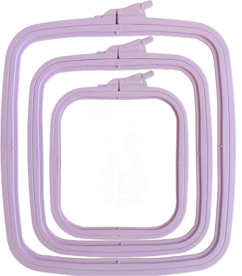 Nurge Square Embroidery Hoop - Plastic Cross Stitch Frame for Needlepoint & Embroidery - Adjustable Craft Hoop - Lilac - Set of 3 - Image 2