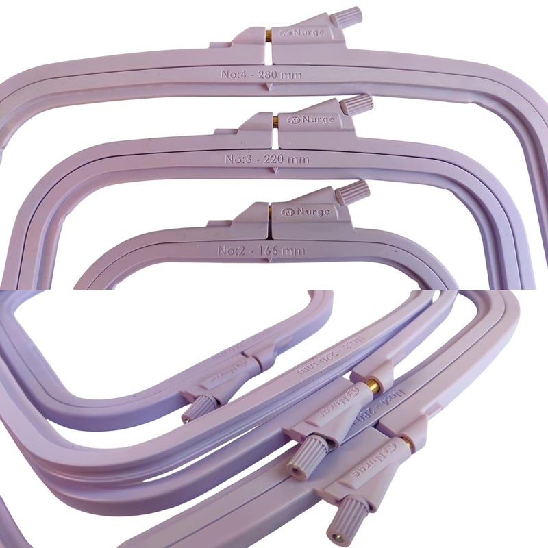 Nurge Square Embroidery Hoop - Plastic Cross Stitch Frame for Needlepoint & Embroidery - Adjustable Craft Hoop - Lilac - Set of 3 - Image 3