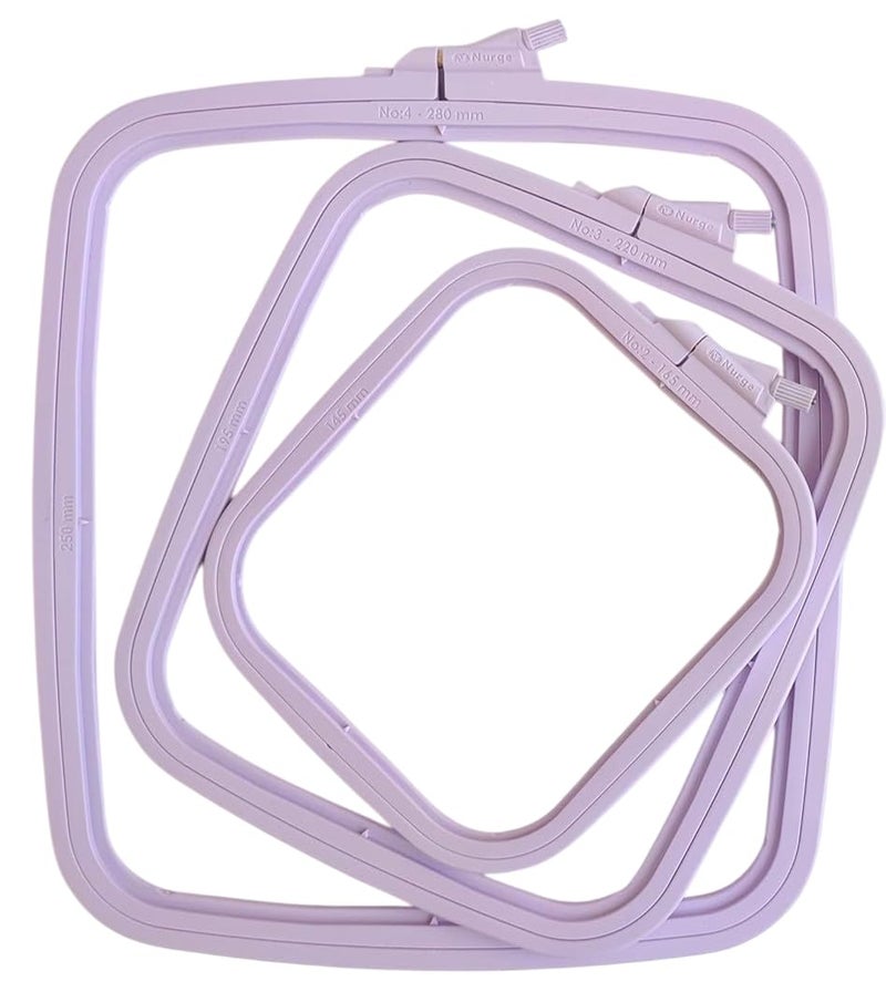 Nurge Square Embroidery Hoop - Plastic Cross Stitch Frame for Needlepoint & Embroidery - Adjustable Craft Hoop - Lilac - Set of 3 - Image 1
