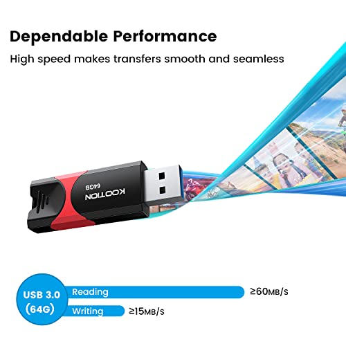 KOOTION Flash Drive 64 GB USB 3.0 Flash Drive Thumb Drive Retractable 64G Memory Stick Ultra High Speed USB Stick Rugged Jump Drive with LED Indicator for Data Storage and Transfer - Image 5