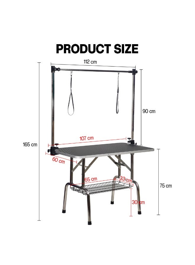 NNC PETS Dog grooming table for Large dogs, 42" Heavy-duty foldable pet grooming station with Adjustable grooming Arms, Waterproof surface, Storage tray, and Non-slip feet, Easy assembly, 165 cm (Black) - Image 2