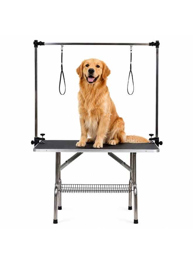 NNC PETS Dog grooming table for Large dogs, 42" Heavy-duty foldable pet grooming station with Adjustable grooming Arms, Waterproof surface, Storage tray, and Non-slip feet, Easy assembly, 165 cm (Black) - Image 1