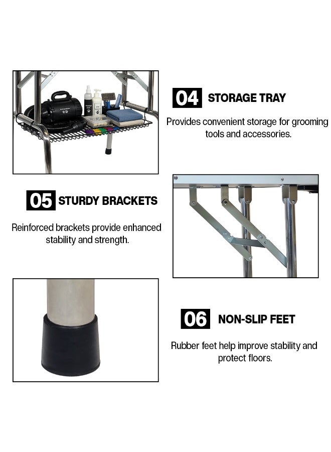 NNC PETS Dog grooming table for Large dogs, 42" Heavy-duty foldable pet grooming station with Adjustable grooming Arms, Waterproof surface, Storage tray, and Non-slip feet, Easy assembly, 165 cm (Black) - Image 4