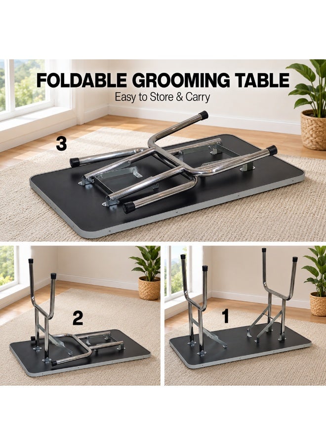 NNC PETS Dog grooming table for Large dogs, 42" Heavy-duty foldable pet grooming station with Adjustable grooming Arms, Waterproof surface, Storage tray, and Non-slip feet, Easy assembly, 165 cm (Black) - Image 5