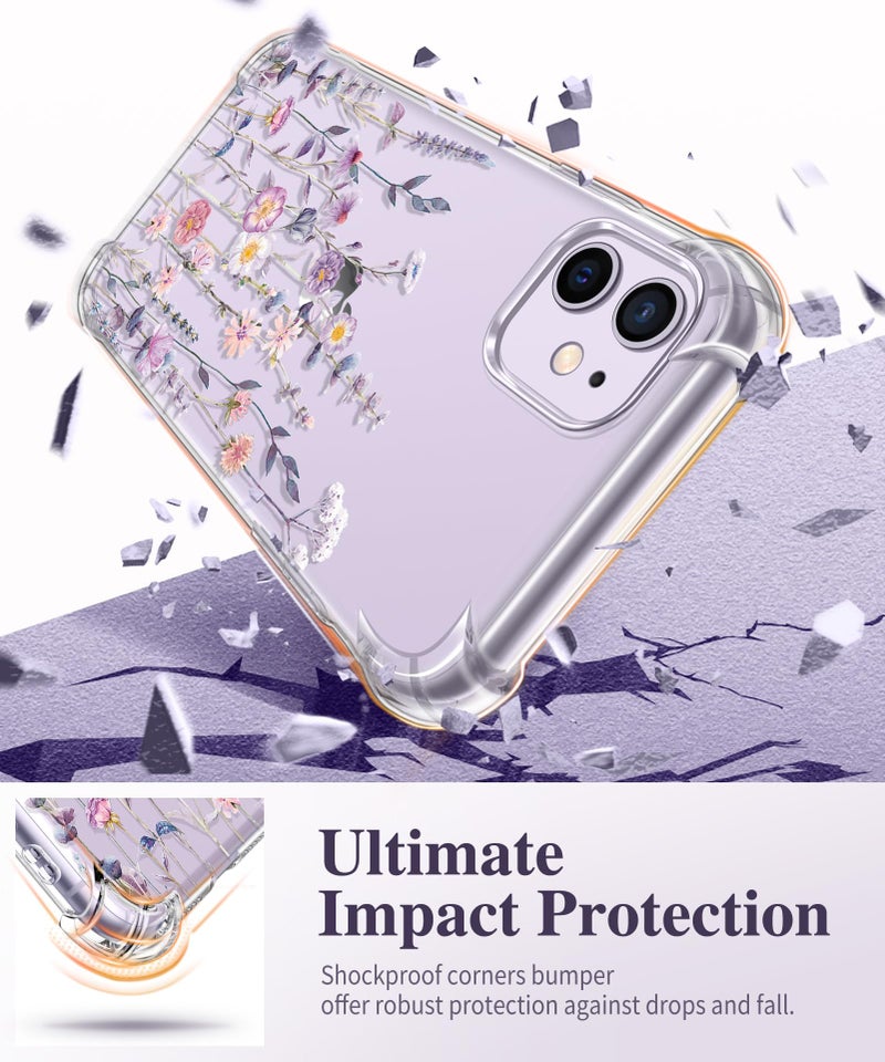 GVIEWIN for iPhone 11 Case Floral, with Screen Protector&Camera Lens Protector,[Non Yellowing] Soft Shockproof Clear Phone Protective Cover for Women, Flower Pattern Design 6.1"(Floratopia/Colorful) - Image 4