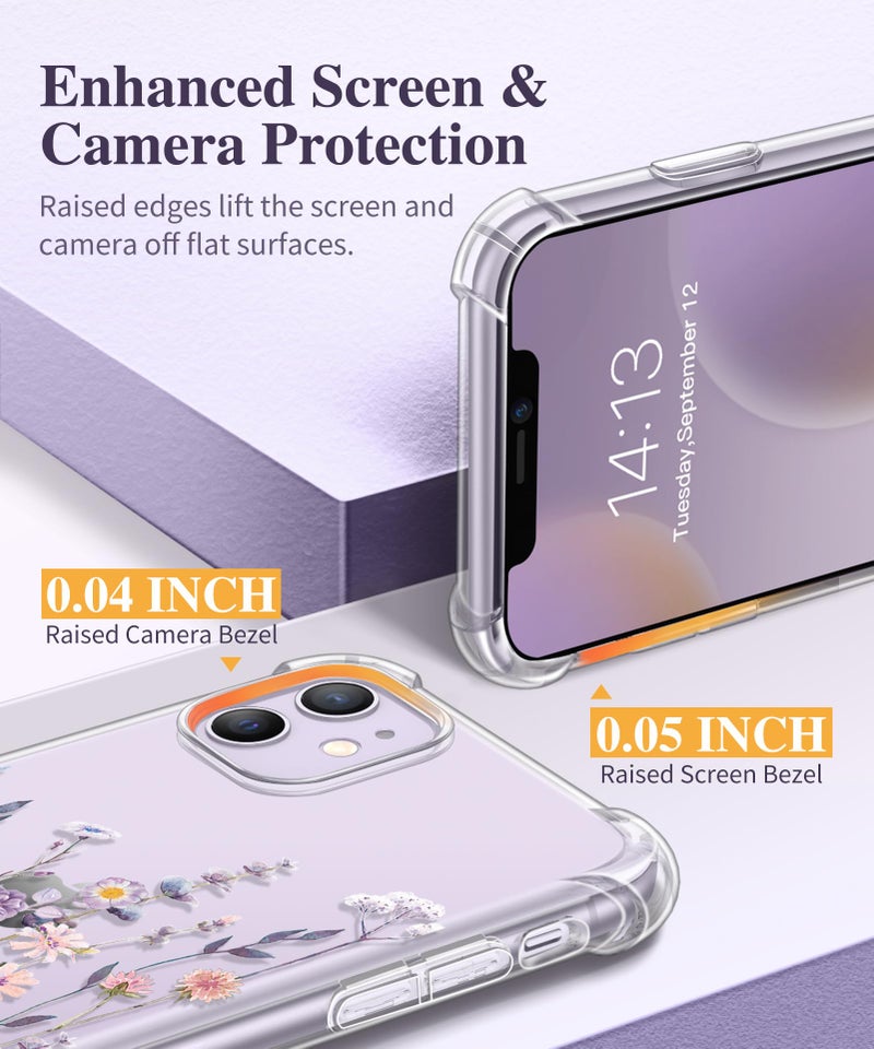 GVIEWIN for iPhone 11 Case Floral, with Screen Protector&Camera Lens Protector,[Non Yellowing] Soft Shockproof Clear Phone Protective Cover for Women, Flower Pattern Design 6.1"(Floratopia/Colorful) - Image 5