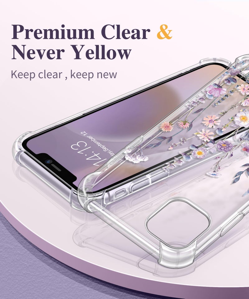 GVIEWIN for iPhone 11 Case Floral, with Screen Protector&Camera Lens Protector,[Non Yellowing] Soft Shockproof Clear Phone Protective Cover for Women, Flower Pattern Design 6.1"(Floratopia/Colorful) - Image 3