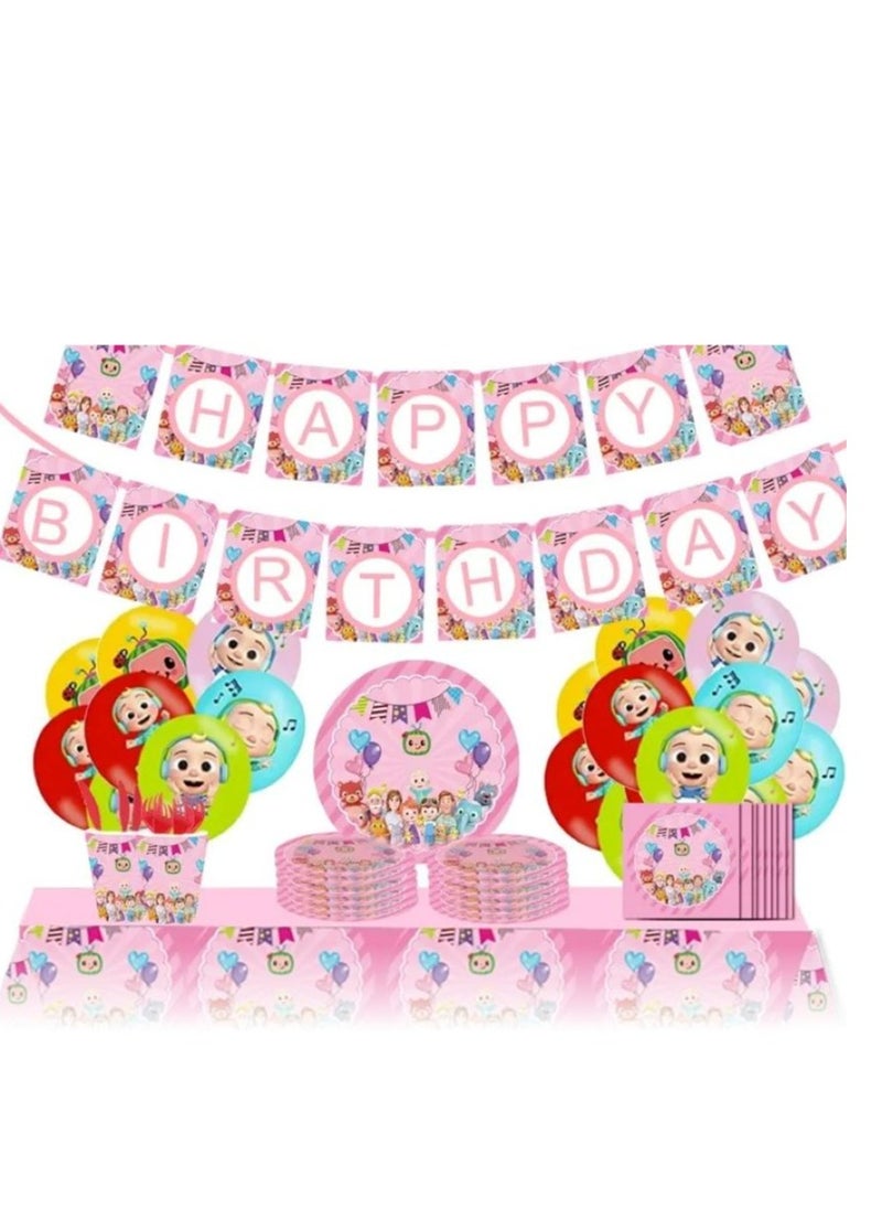 Tamona Pink Birthday Melon Cartoon Decorations for Girls , Coco Cartoon Melon & JJ Birthday Party Supplies for 10 Guests -139 Pcs.  - Image 3