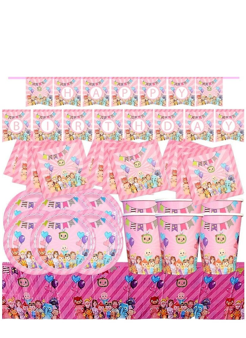 Tamona Pink Birthday Melon Cartoon Decorations for Girls , Coco Cartoon Melon & JJ Birthday Party Supplies for 10 Guests -139 Pcs.  - Image 2