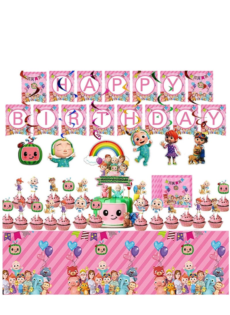 Tamona Pink Birthday Melon Cartoon Decorations for Girls , Coco Cartoon Melon & JJ Birthday Party Supplies for 10 Guests -139 Pcs.  - Image 1