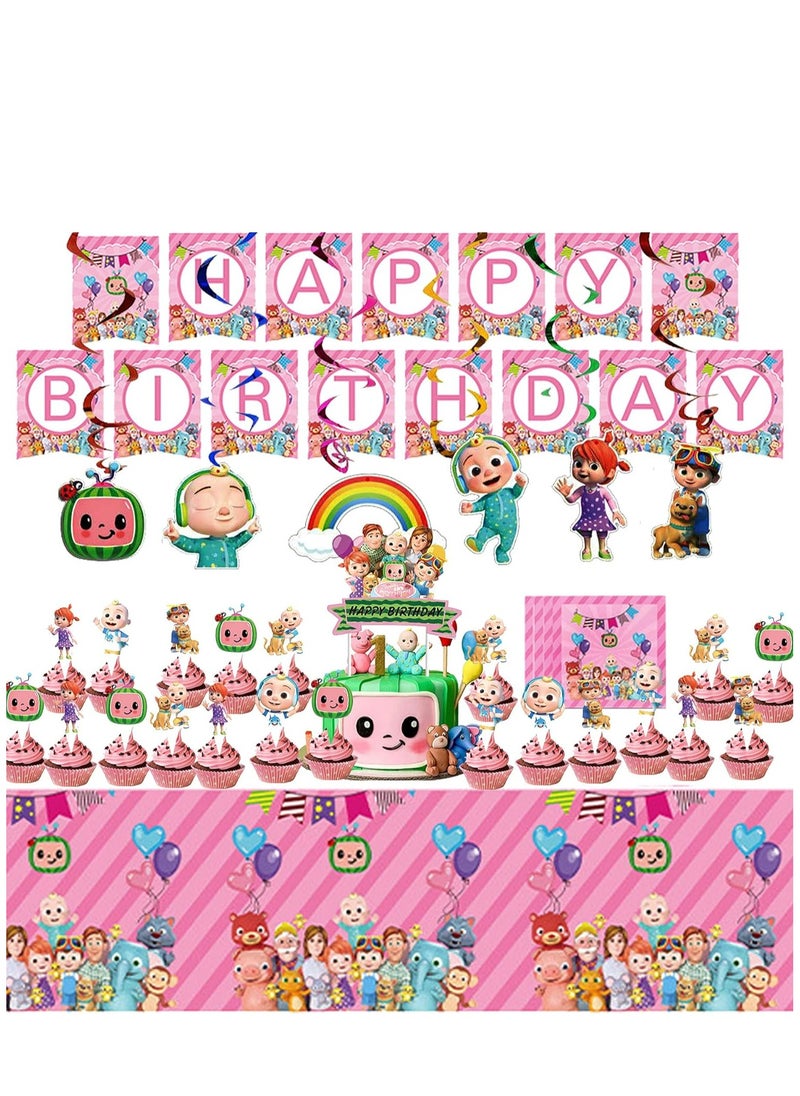 Tamona Pink Birthday Melon Cartoon Decorations for Girls , Coco Cartoon Melon & JJ Birthday Party Supplies for 10 Guests -139 Pcs.  - Image 4