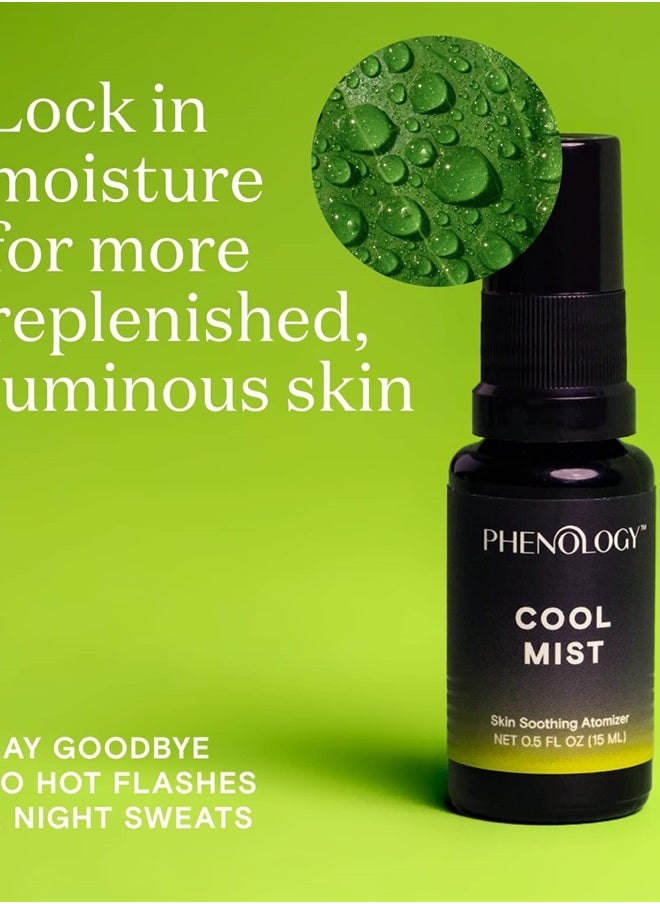 Phenology - Menopause Cooling Mist Spray- 0.5 fl oz – Menopause Support for Hot Flashes & Night Sweats – Replenished, Luminous Skin – Made with Hyaluronic Acid - Non-GMO, Fragrance Free - Image 1