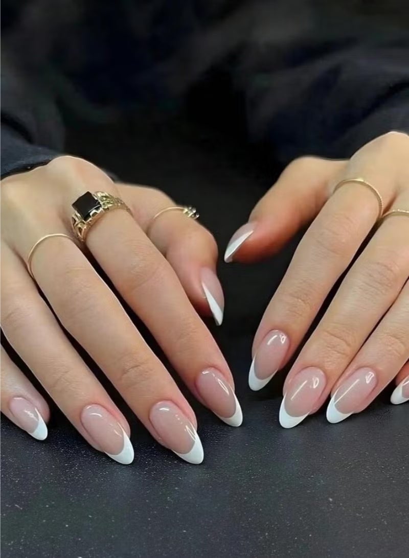 GlamKit Stick On Nails Add a Romantic Touch with 24Pcs White False Nails Simple Style Mini Press On Nails Gift for Women Girls Fake Nails French False Nails - Image 1