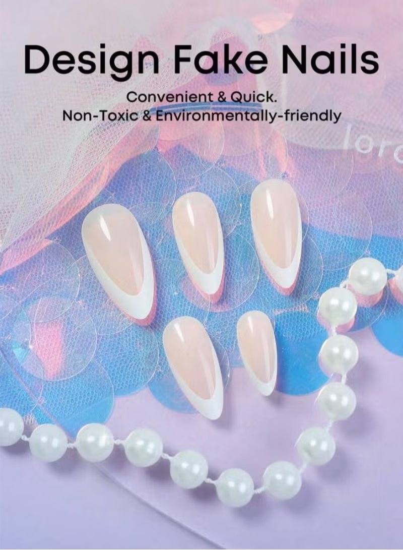 GlamKit Stick On Nails Add a Romantic Touch with 24Pcs White False Nails Simple Style Mini Press On Nails Gift for Women Girls Fake Nails French False Nails - Image 4