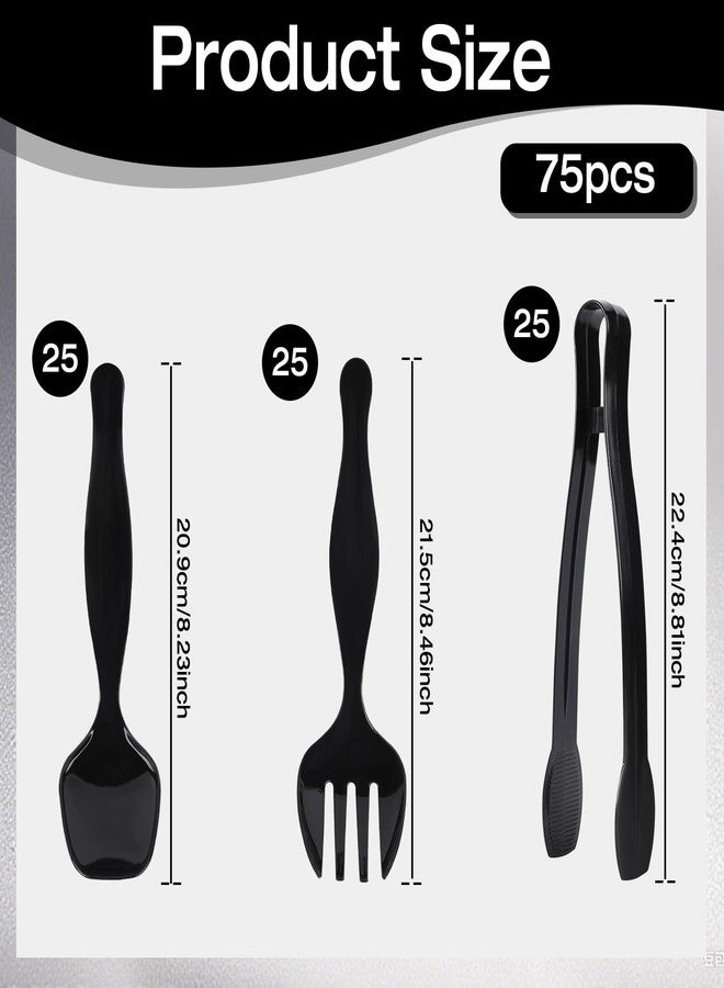 BUWUSMU 75 Pcs Plastic Serving Utensils, Disposable Black Heavy Duty Serving Spoons, Forks, and Tongs for Parties, Buffets, Banquets, Weddings, Birthdays, and Daily Use - Image 2