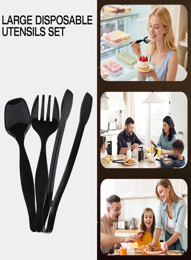 BUWUSMU 75 Pcs Plastic Serving Utensils, Disposable Black Heavy Duty Serving Spoons, Forks, and Tongs for Parties, Buffets, Banquets, Weddings, Birthdays, and Daily Use - Image 3