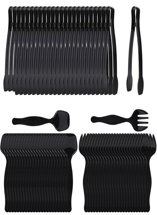 BUWUSMU 75 Pcs Plastic Serving Utensils, Disposable Black Heavy Duty Serving Spoons, Forks, and Tongs for Parties, Buffets, Banquets, Weddings, Birthdays, and Daily Use - Image 1