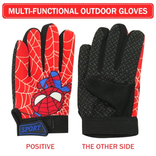 PROBEROS® Kids Riding Gloves, Red Hero Cartoon Print Outdoor Thermal Anti-Slip Palm Design, Protective Full Finger Adjustable Wrist, Age for 6-9 Years- M - Image 3