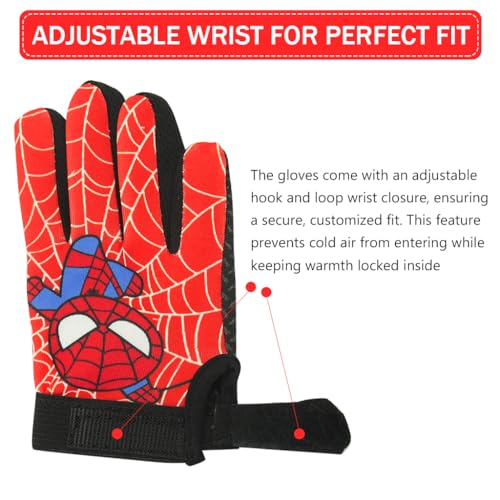 PROBEROS® Kids Riding Gloves, Red Hero Cartoon Print Outdoor Thermal Anti-Slip Palm Design, Protective Full Finger Adjustable Wrist, Age for 6-9 Years- M - Image 4