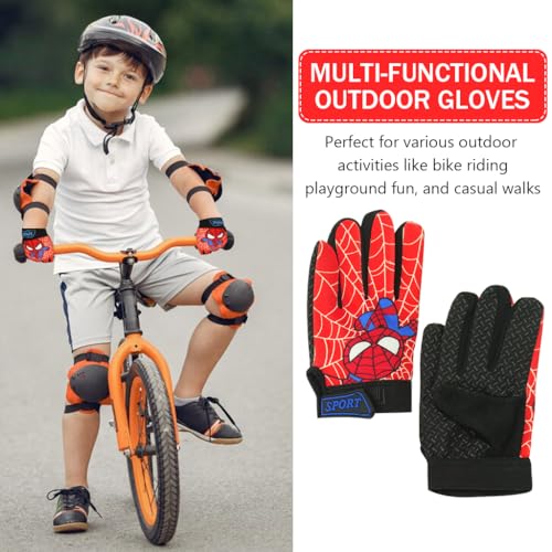 PROBEROS® Kids Riding Gloves, Red Hero Cartoon Print Outdoor Thermal Anti-Slip Palm Design, Protective Full Finger Adjustable Wrist, Age for 6-9 Years- M - Image 5