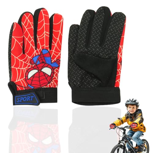 PROBEROS® Kids Riding Gloves, Red Hero Cartoon Print Outdoor Thermal Anti-Slip Palm Design, Protective Full Finger Adjustable Wrist, Age for 6-9 Years- M - Image 1