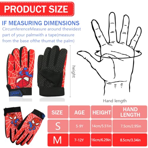 PROBEROS® Kids Riding Gloves, Red Hero Cartoon Print Outdoor Thermal Anti-Slip Palm Design, Protective Full Finger Adjustable Wrist, Age for 6-9 Years- M - Image 2