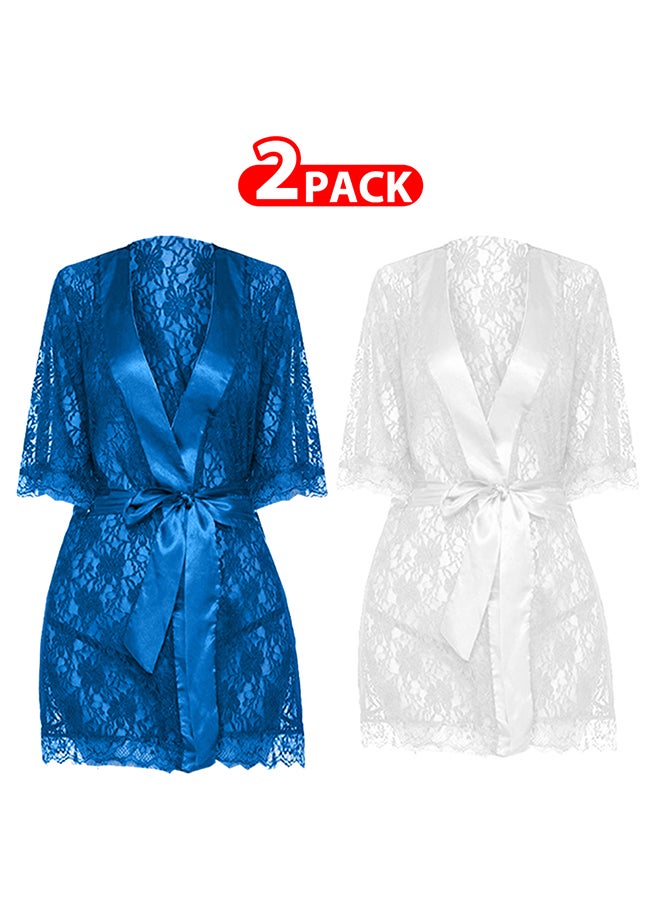 MARGOUN 2 Pack Womens XXL Size Robes Babydoll Robe Transparent Lace Deep V-Neck Short Lingerie Sleepwear Soft Kimono Bathrobe Dressing Gown Nightwear /XXL(bust 96-100/waist 80-84/hip 104-108) - Image 1