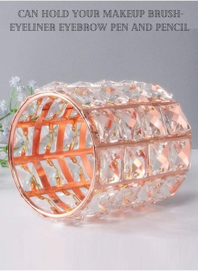daroge - Multifunctional Luxury Diamond Bling Glitter Cylinder Crystal Makeup Brush Holder Golden - Image 1