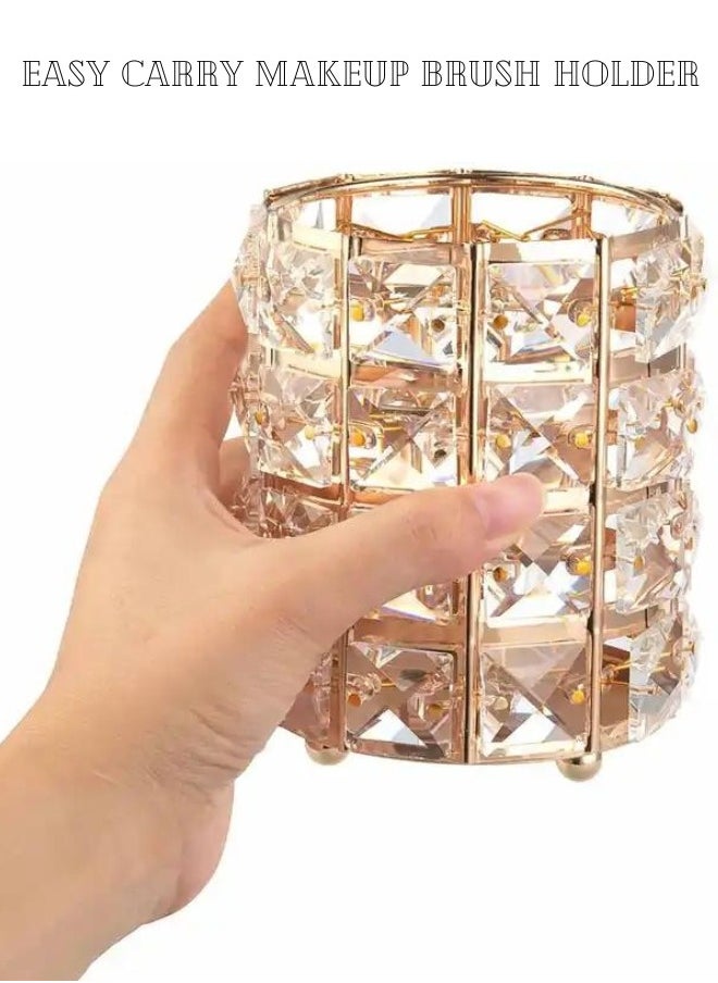 daroge - Multifunctional Luxury Diamond Bling Glitter Cylinder Crystal Makeup Brush Holder Golden - Image 1