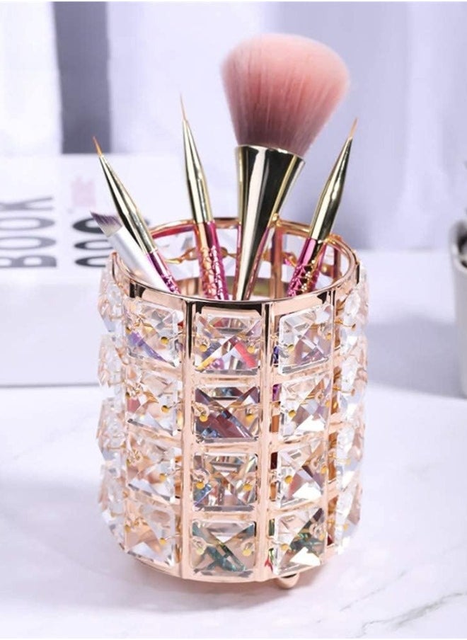 daroge - Multifunctional Luxury Diamond Bling Glitter Cylinder Crystal Makeup Brush Holder Golden - Image 1