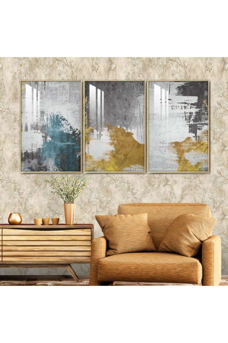 Marktna Three wooden wall painting with a frame and a clear acrylic layer - Image 1