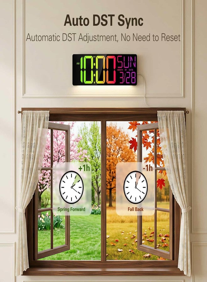 JALL 18" Large Digital Wall Clock with RGB Lights & Remote, Digital Clock with Bluetooth Sync & DST, Wall Clock with Temperature & Seconds Display, Clocks for Living Room, Seniors - Image 4