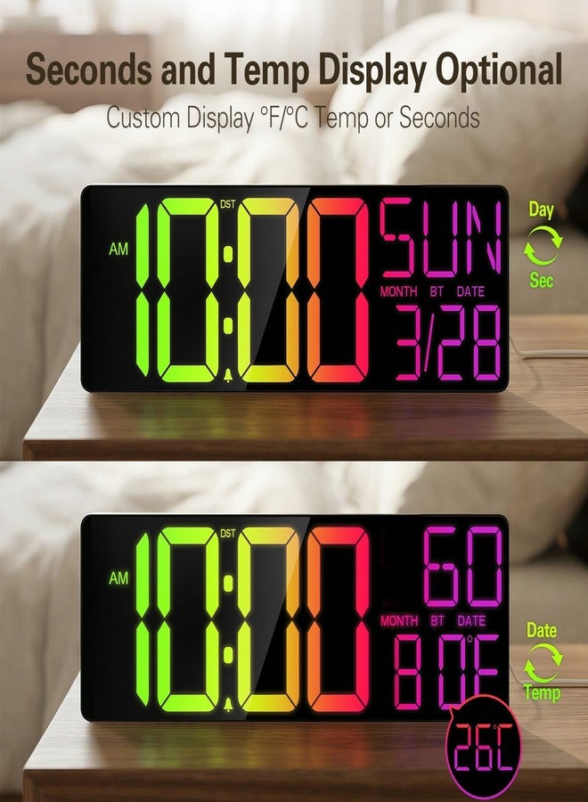 JALL 18" Large Digital Wall Clock with RGB Lights & Remote, Digital Clock with Bluetooth Sync & DST, Wall Clock with Temperature & Seconds Display, Clocks for Living Room, Seniors - Image 5