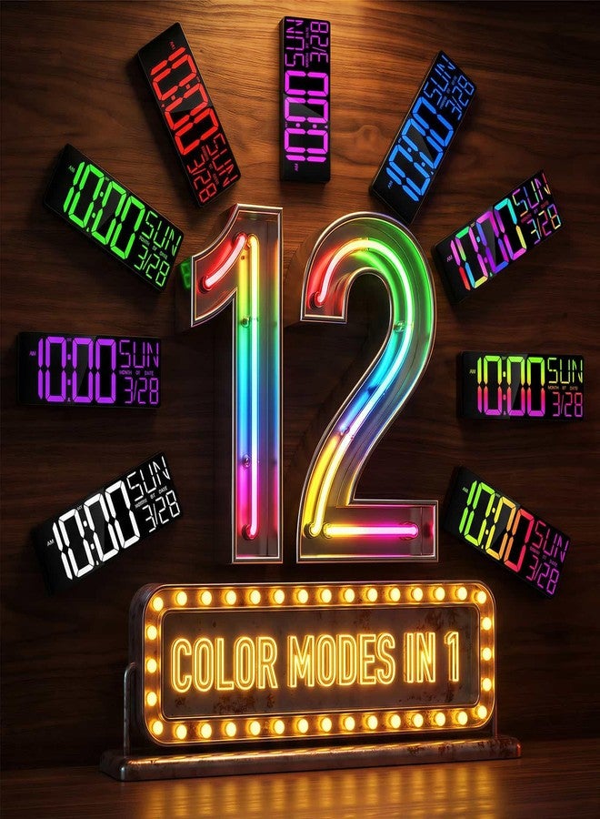 JALL 18" Large Digital Wall Clock with RGB Lights & Remote, Digital Clock with Bluetooth Sync & DST, Wall Clock with Temperature & Seconds Display, Clocks for Living Room, Seniors - Image 3