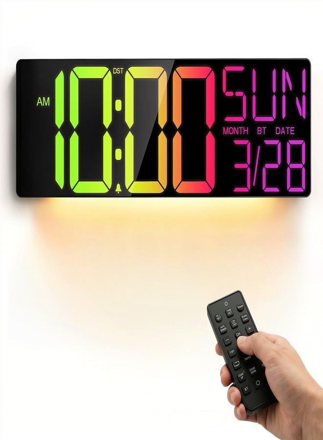 JALL 18" Large Digital Wall Clock with RGB Lights & Remote, Digital Clock with Bluetooth Sync & DST, Wall Clock with Temperature & Seconds Display, Clocks for Living Room, Seniors - Image 1