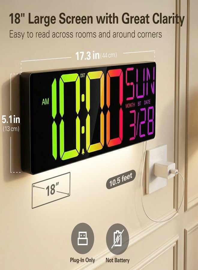 JALL 18" Large Digital Wall Clock with RGB Lights & Remote, Digital Clock with Bluetooth Sync & DST, Wall Clock with Temperature & Seconds Display, Clocks for Living Room, Seniors - Image 2