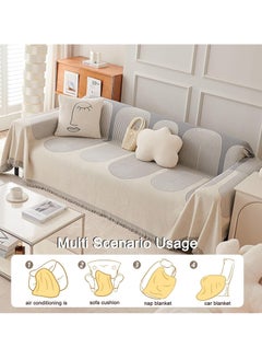 CHHQLZS Sofa Cover, Sofa Slipcover with Tassel Edges, Full Coverage Jacquard Chenille Sofa Cover 180*180cm  - Image 5