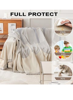 CHHQLZS Sofa Cover, Sofa Slipcover with Tassel Edges, Full Coverage Jacquard Chenille Sofa Cover 180*180cm  - Image 3
