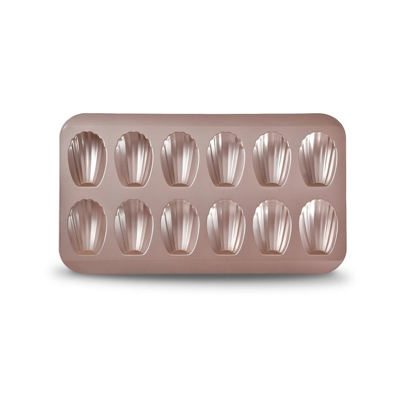 Gurlideo Madeleine Tray NonStick Carbon Steel Baking Tin Cake Pan 12 Hole Cake Mould for Oven Baking Warp Resistant Shell Shape Madeleine Mold Cake Pan Gold