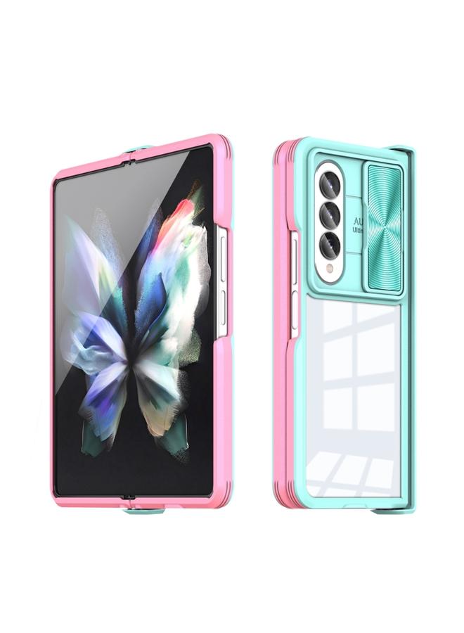 Green Tiger Samsung Galaxy Z Fold4 360 Full Body Sliding Camshield Phone Case Baby Blue Pink - Image 1